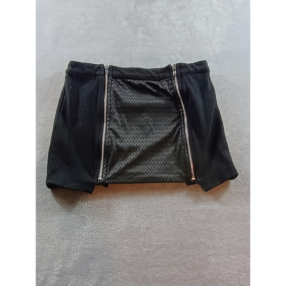 Maison Blanche Skirt Womens Small Black Mini Zip Faux Leather Panel Stretch